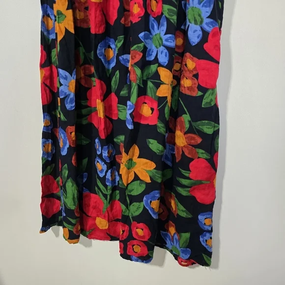 Vintage Navy Blue Floral Maxi Skirt High Waist Cottagecore Boho Tiered Red Blue - Picture 4 of 7
